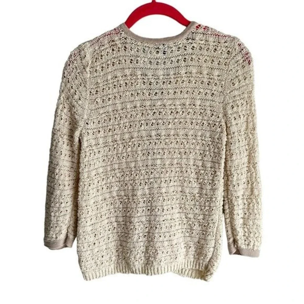 ANN‎ TAYLOR Ivory Crochet Full Zip Ladies Casual Cardigan Sweater, XS
